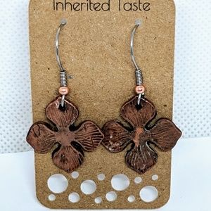 Handcrafted Copper Floral Earrings Distressed